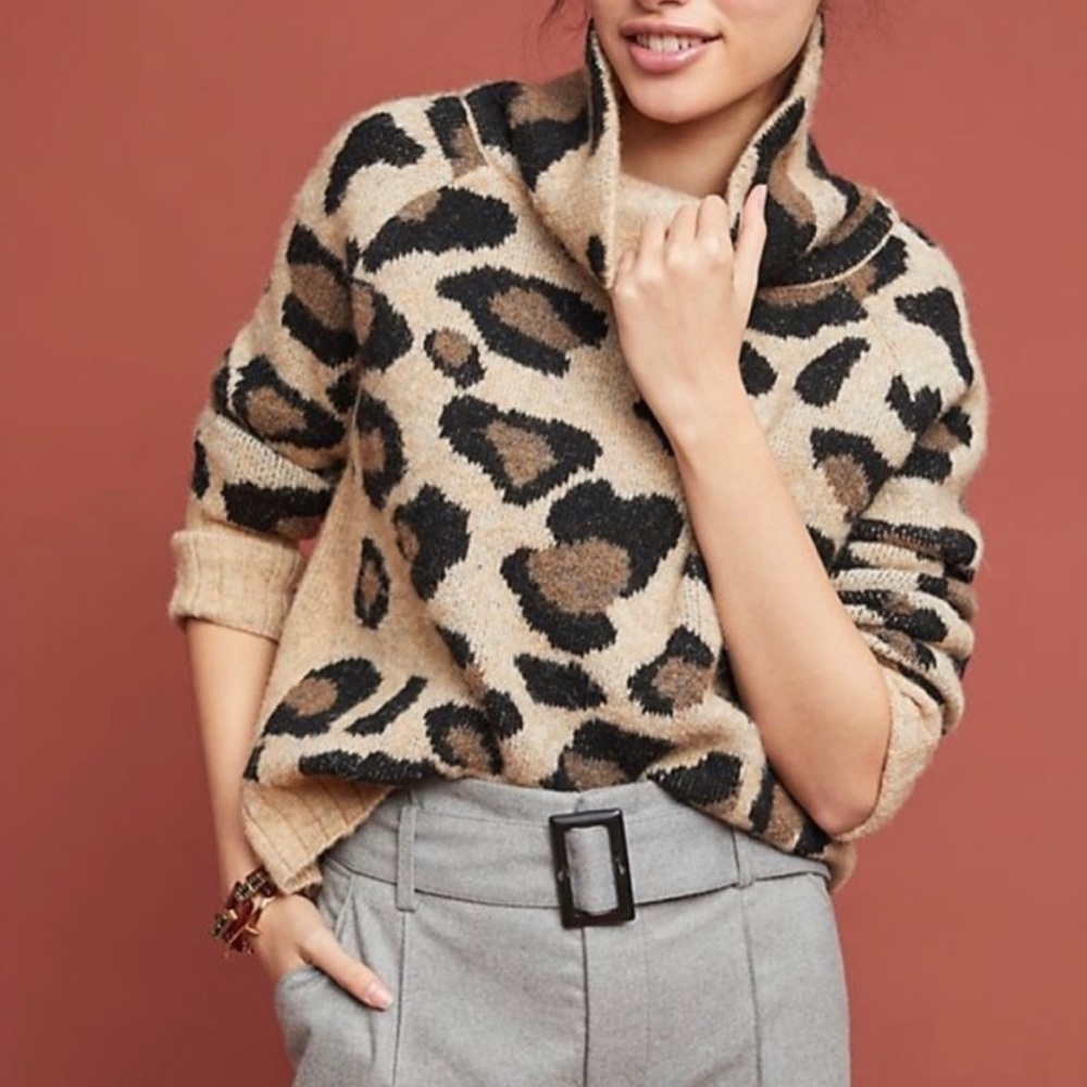 Anthropologie Moth giraffe print cowl neck sweater